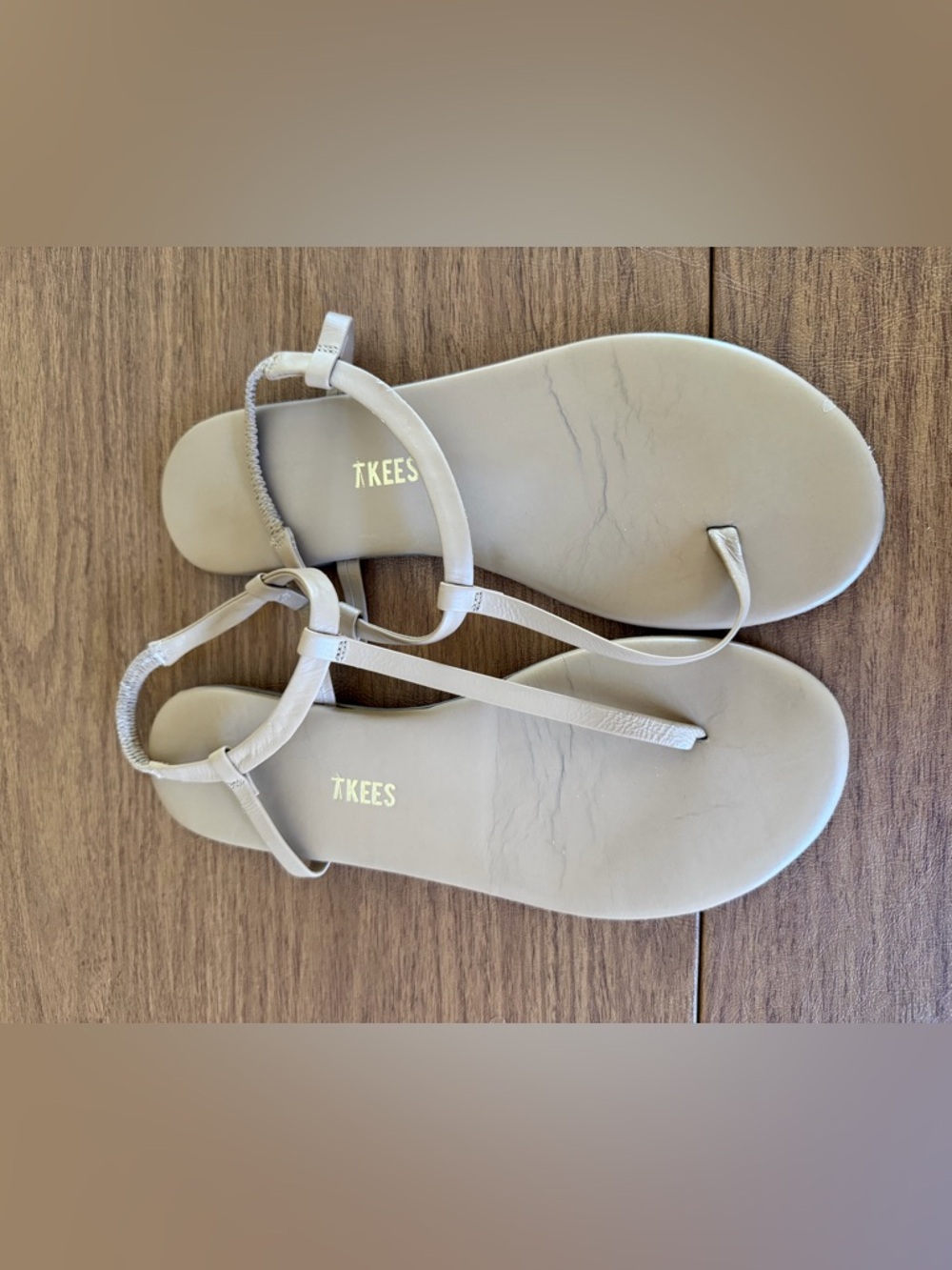 TKEES Women's Taupe Minimalist Leather Thong Sandals